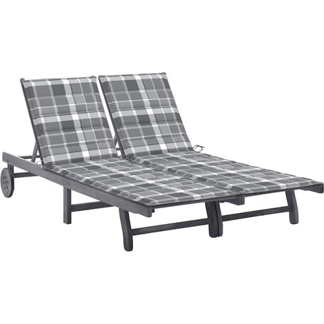 vidaXL Tumbona de jardín 2 personas y cojines madera maciza de acacia (1/5)