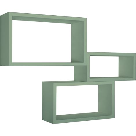 Set 3 mensole rettangolari parete verde acqua scaffale salotto soggiorno camera Trittico