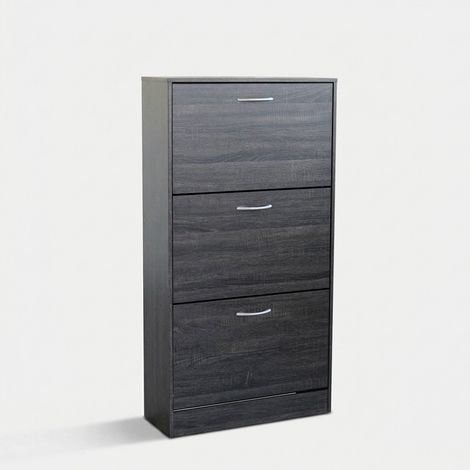 Zapatero de madera ahorraespacio de 3 puertas Vicky - Gris Oscuro (1/3)