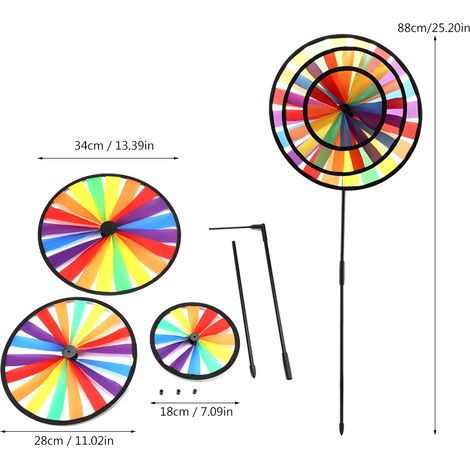 Mehrfarbige dreifache Regenbogen-Windmühle – Kinderspielzeug und Gartendekoration