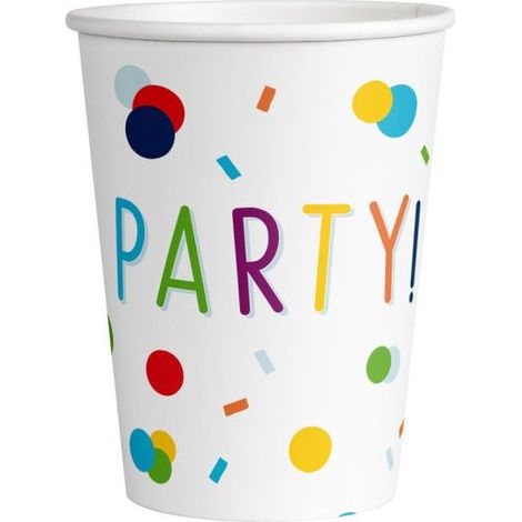 Pappbecher Confetti Birthday , 8 Stück 250 ml