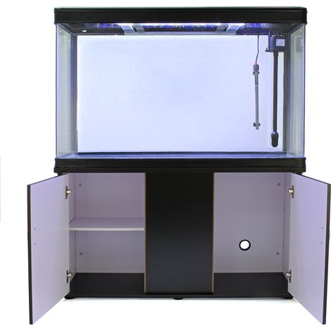 Pecera Acuario 300 litros para Peces de Agua Dulce,Tropicales + Marinos con Mueble Negro,Calentador 300W Ajustable,Filtro,Bomba de Aire,Zona Observación 180º + Luz LED, 2 Años Garantía Eléctrica (1/5)