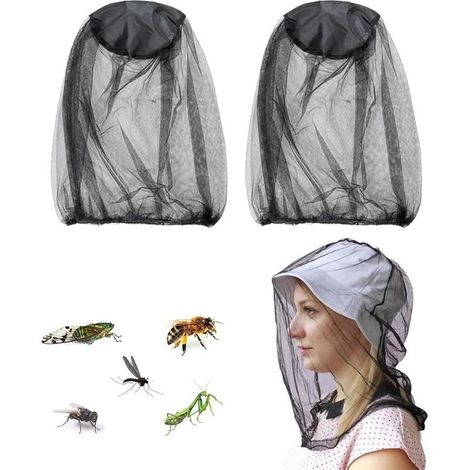 2 Pcs Mosquito Head Net Mesh Filet de Tête de Moustique Couvre Masque maillé pour Apiculture Apiculteur Les Amateurs de Plein air à Contre Les Moustiques Cagoule Bande Noire Anti Moustiques (1/5)