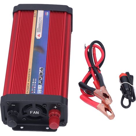 Convertisseur de puissance 1000W pour voiture, onde sinusoïdale modifiée, double ports USB recharge rapide, alliage d'aluminium rouge 12V-110V (1/5)
