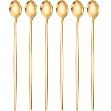 6 piezas de cucharas redondas pequeñas para remover café, cucharas de café, cucharas de té, acero inoxidable. (1/5)