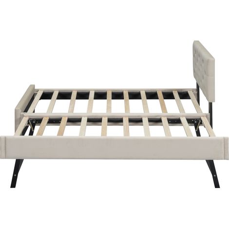 Letto imbottito 90x200 cm in velluto beige con rete a doghe e letto estraibile (1/5)