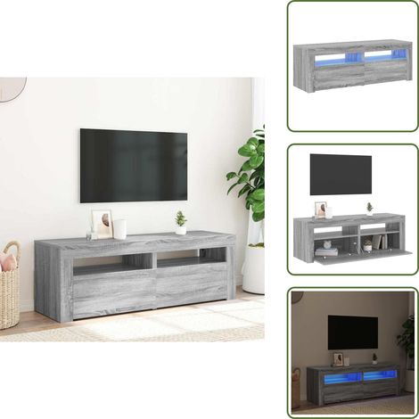 TV-Schrank mit LED-Leuchten Grau Sonoma 120x35x40 cm - TV Schrank - Holzwerkstoff Möbel - Grauer Wohntisch - LED Beleuchtung - Medienregal (1/5)