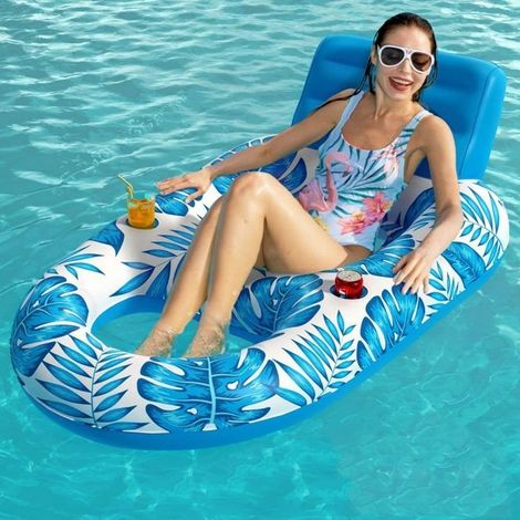 Matelas gonflable pour piscine, flotteur de piscine gonflable, hamac flottant avec appui-tête et porte-gobelets, matelas de pisc (1/5)