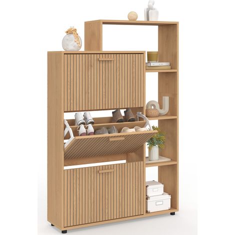 Schuhmöbel 18 Paar Schuhe JULIETTE Buche-Nachbildung 3 schwarze Türen mit Regal