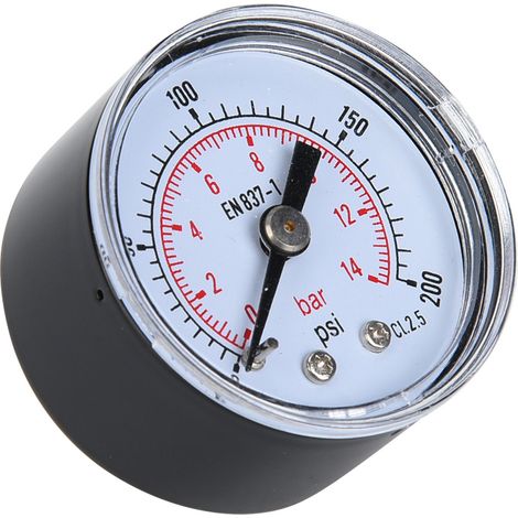 Mechanisches Manometer für Luft, Öl und Wasser, 1/8 Zoll BSPT-Rückanschluss (0-200 psi 0-14 bar) (1/5)