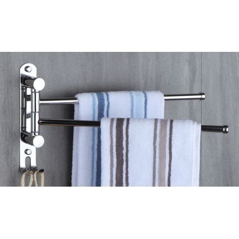 Porte-Serviettes Salle de Bain avec 2 Barres 180°Rotatives Sèche-Serviettes en Acier Inoxydable SUS304 Porte Serviette Murale pour Cuisine Lavabo (1/4)