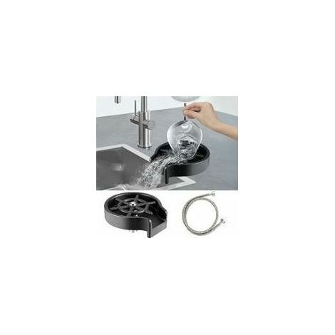 Rince-verres automatique en acier inoxydable pour évier, compatible tasses 2,1-11,2 cm, noir – (1/4)