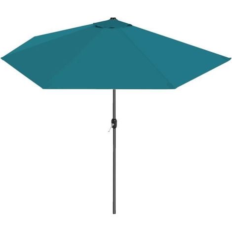 Demi-parasol de jardin coloris bleu, parasol de balcon avec manivelle - Diamètre 270 x Profondeur 135 x Hauteur 230 cm (1/4)