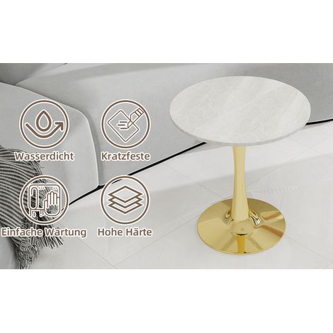 Table basse ronde dorée en marbre avec plateau veiné blanc et base métal, format 70 cm pour salon, salle à manger et bureau (1/5)