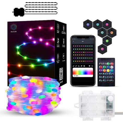 Guirlande Lumineuse - 50 LED - 5 m - Fil Blanc - Étanche IP44 - Télécommande - 8 Modes - Alimentation Piles AA - Pour Décoration Intérieure Extérieure (1/5)