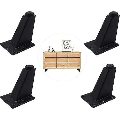 4 Pièces Noir Pieds Réglables de Meubles, Jambes De Meubles D'alliage D'aluminium, Triangulaires Réglables De Cuisine De Jambes, pour Armoire, Canapé, Table Basse, Meuble TV et Autres Meubles (1/5)