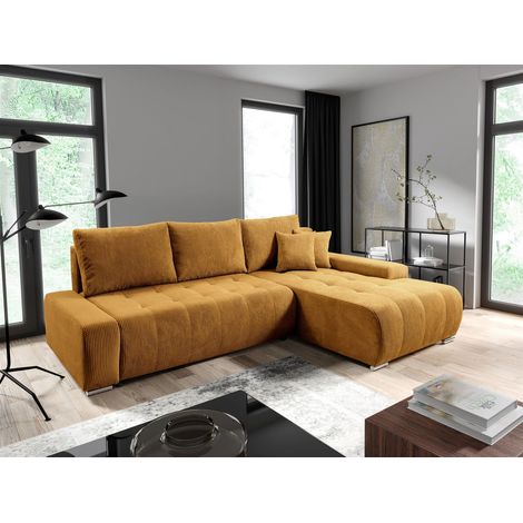 Ecksofa Sofa mit Schlaffunktion VOGAR Stoff Poso Honiggelb Ottomane Rechts (1/5)