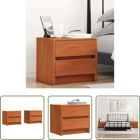 vidaXL Kiefer Nachttisch -  Nachttische 2 pcs Wachsbraun 40 x 30.5 x 35.5 cm Kiefernholz (1/5)