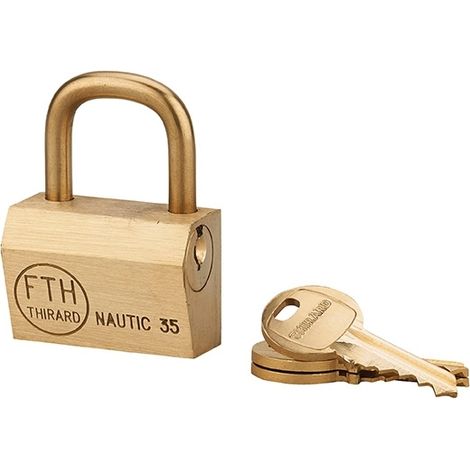 Lucchetto NAUTIC 35 mm in ottone con arco in ottone, 3 chiavi – THIRARD (1/2)