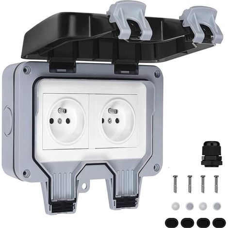 CHOYCLIT Prise Étanche Double Prise Electrique Extérieure IP66 Étanche Prise Murale 16A (1/5)