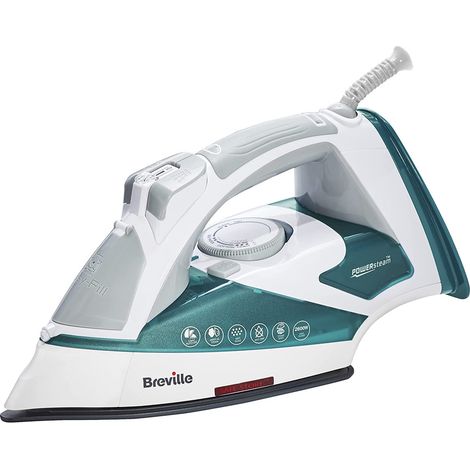 Breville POWERSTEAM 2600W Ferro da Stiro a Vapore, Piastra in Ceramica, Colpo Vapore 220 g, Getto Vapore Verticale 50g/min, Auto Spegnimento, Bianco/Turchese (1/5)