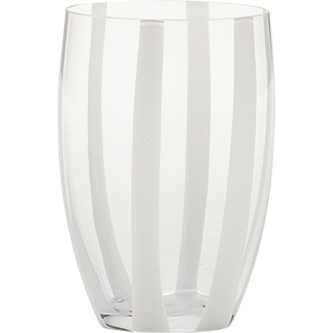 Gessato Set 6 Bicchieri Tumbler in Vetro Trasparente Soffiato a Bocca con Raffinate Fasce Verticali in Pasta Bianca Design Elegante e Artigianale