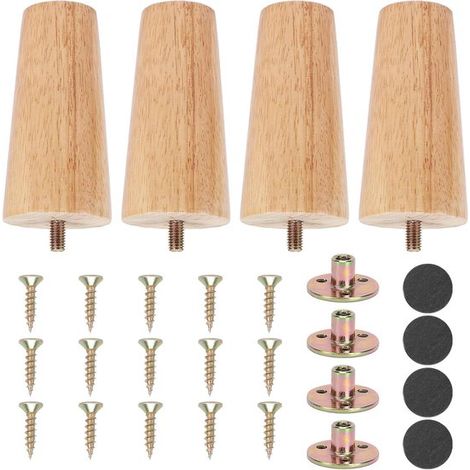 4 patas de madera de 10 cm para muebles – aptas para camas, cómodas, mesitas de noche y sillones.