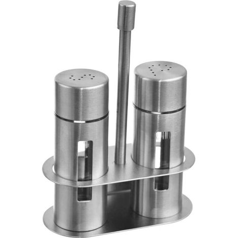 Salero y pimentero verticales con dispensador: juego de diseño para especias y condimentos, moderno y que ahorra espacio para la cocina y la mesa - Crezuo
