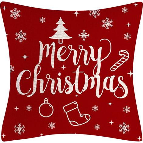 Housse De Coussin Noel - 18 X 18 Pouces - Motif Arbre De Noel Et Flocons De Neige - Blanc Rouge - En Lin - Lot De 4 (1/5)