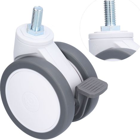 Roulettes pivotantes universelles robustes en TPR, silencieuses et avec frein, filetage M12, 10 cm (4 pouces). (1/5)