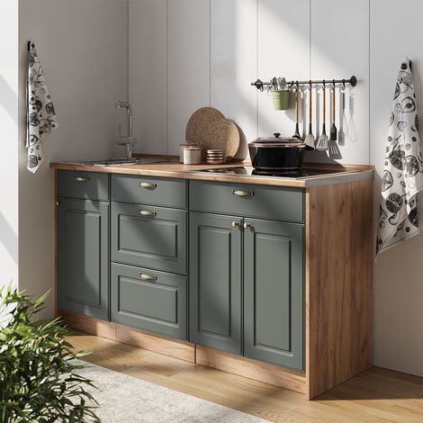 Bloque de cocina Fame-Line, Verde dorado Casa de campo, 150 cm sin encimera, Vicco (1/5)