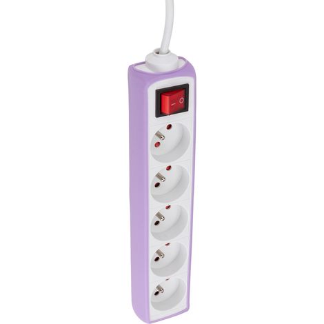 Multiprise 5 prises 16A 2P+T câble 1m + interrupteur - violet - Zenitech (1/4)