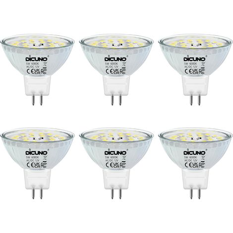 Ampoule LED GU5.3 MR16 12V, 5W Équiv. 50W, 6000K, 500lm, Lot de 6 (1/5)