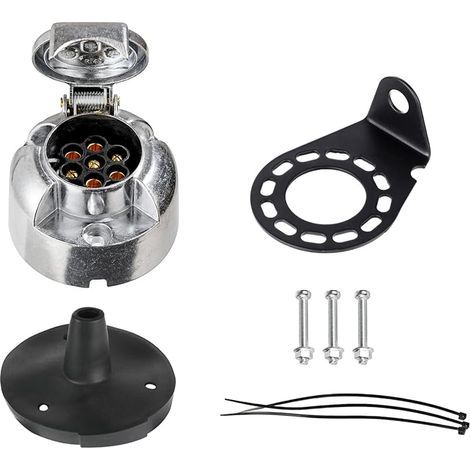Kit de Prise Remorque en Métal 7 Broches avec Joint en Caoutchouc et Support de Montage en Métal, 12V Étanche Connecteur Prise Remorque en Métal Femelle, pour Caravane RV (1/5)