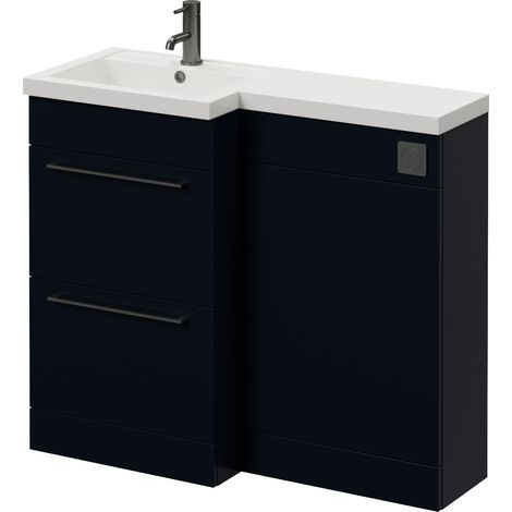 Napoli 390 Deep Blue 1000mm 2 Drawer Vanity Unit Toilet Suite with Left Hand Square Lucia Basin - 1000mm - Gunmetal Grey 320mm HandleWithout Kingston Toilet Pan
