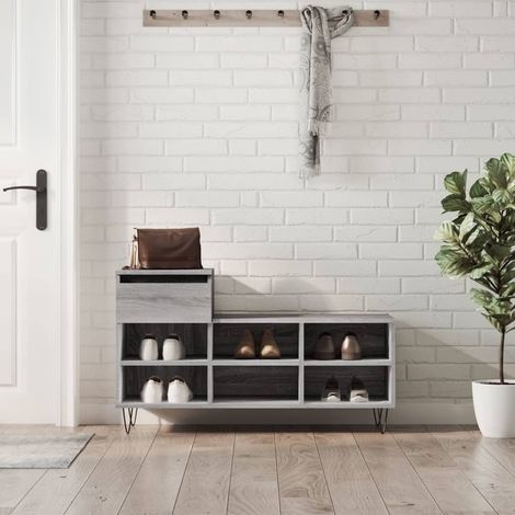 Schuhregal Grau Sonoma 102x36x60 cm Holzwerkstoff (1/5)