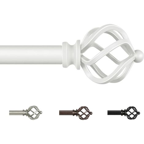 1 Tringle à rideaux extensible 80-292cm, métal blanc, embouts cage torsadée, pour fenêtre balcon chambre