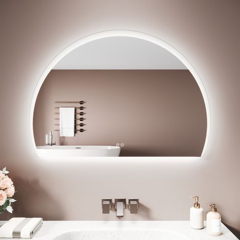 SIRHONA Miroir lumineux de salle de bain - Miroir Intelligent Anti-Buée, LED 3 Tons à Mémoire, Design Semi-Cercle, 70x50 cm