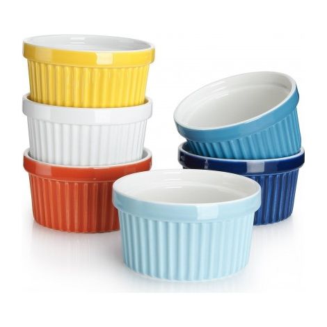 Stampo set 2 muffin cream brûlé, coppia giallo e blu, in porcellana da forno