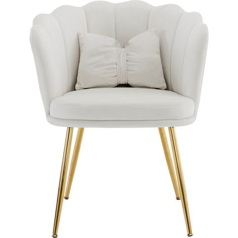 Fauteuil de salon moderne en velours avec dossier en forme de pétales et coussin papillon, pieds métalliques dorés (1/5)
