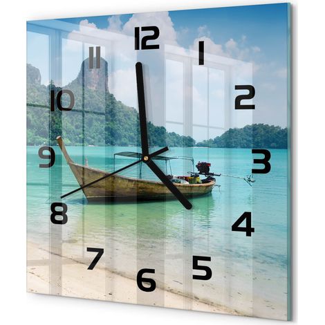 Horloge Murale Carrée Décoration Cuisine en Verre Trempé Silencieuse Moderne Łódź 30x30 cm (1/5)