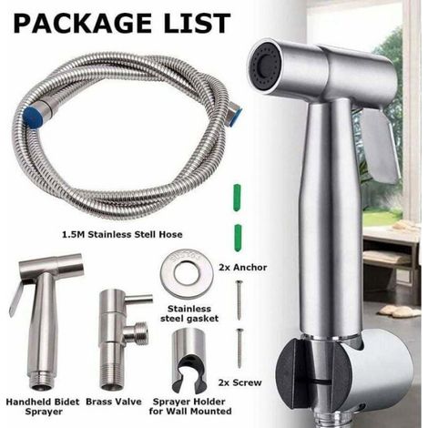 Pulvérisateur De Toilettes - Acier Inoxydable 304 - Tuyau 1,5 M - Interface Universelle 4 Points - Valve Céramique - 1 Pièce (1/4)