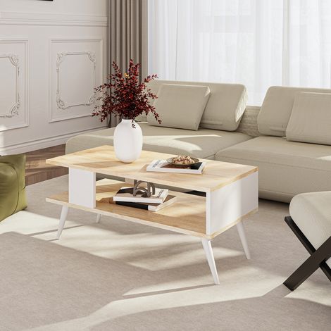 Couchtisch Lycksele 40x90x45 cm Eichenoptik /  Weiß [en.casa] (1/5)