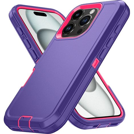 (Rose violacé, iPhone 12 Pro) Coque rigide mate, matériau PC+TPU, antichoc, avec clip ceinture. (1/5)
