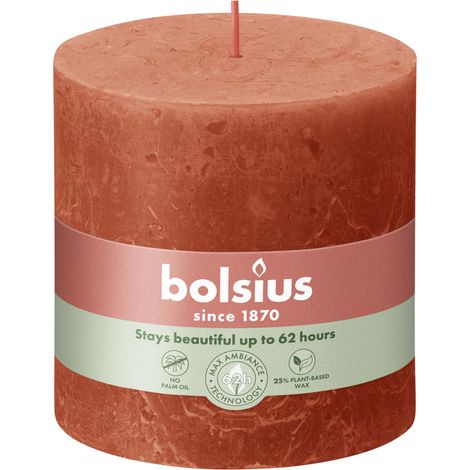 Bolsius Rustik Stumpenkerze herbstliches orange, Höhe 10 cm, Ø 10 cm Stumpen- und Kugelkerzen