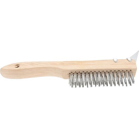 Brosse Métallique Manche en Bois Nettoyage Décapage, Brosse en Acier Inoxydable pour Éliminer la Rouille Scories, Cuisine Nettoyage Domestique (1/5)