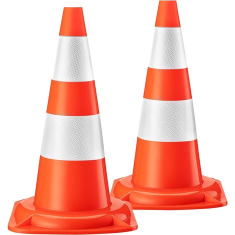 Cônes de signalisation - Lot de 2 - PVC robuste - Bandes réfléchissantes haute visibilité - Chantiers et circulation - 50 cm orange (1/5)