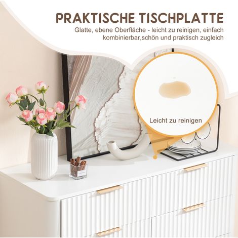 Commode 6 tiroirs, coffre de rangement moderne blanc avec poignées métal et glissières à fermeture douce, commode chambre MDF robuste pour salon couloir – dispositif anti-bascule, pieds surélevés 20 c (1/5)
