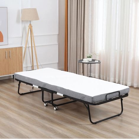Cama supletoria plegable con ruedas, 200 x 75 x 42,5 cm, acero, blanco y negro OKMYHOME (1/5)