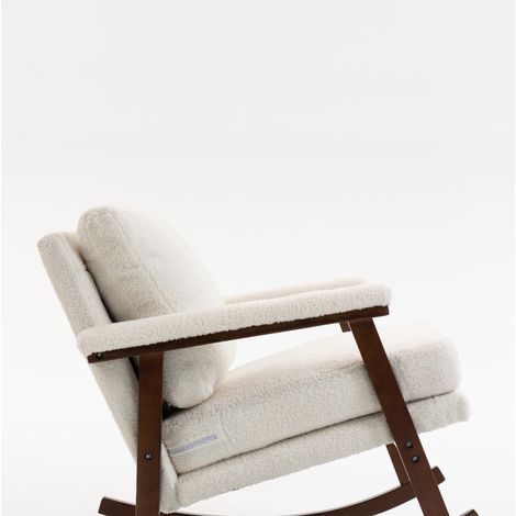 Fauteuil à bascule en velours blanc au style mid-century avec coussin lombaire et mousse haute densité, siège rembourré pour salon, chambre ou véranda CHICFURN (1/5)